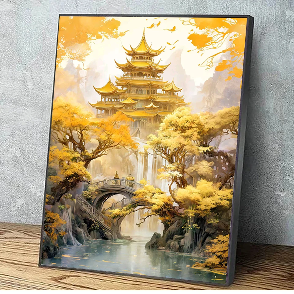 Landscape Diamond Painting New Collection Pavilion Bridge 5D DIY Mosaic  Cross Stitch Kits Chinese Style Embroidery Home Decor