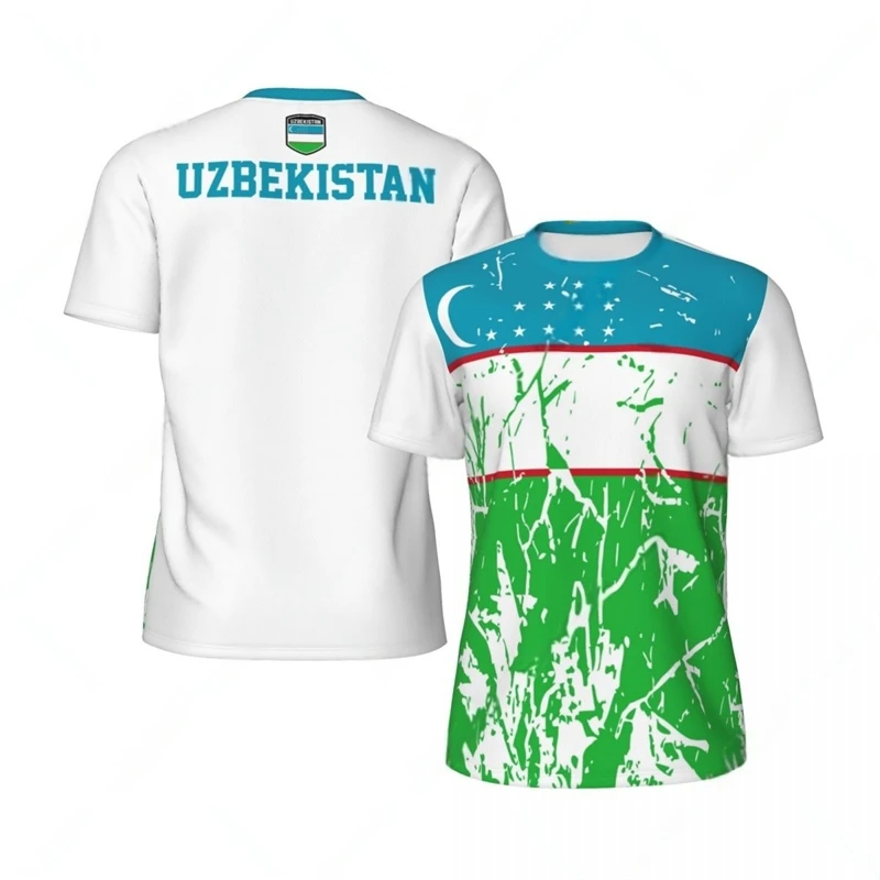 

Uzbekistan Flag Graphic Football T Shirts Trend 3D National Emblem Printed T-shirts Loose Breathable Sports Fashion Tee Clothing