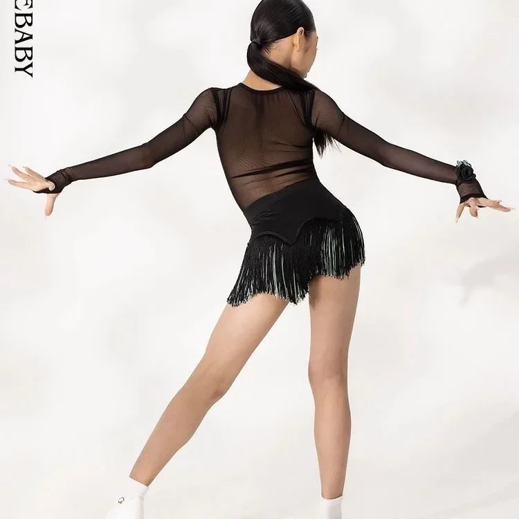 Sukienka latynoska z siateczki, strój do flamenco dla dziewczynki, seksowna sukienka z frędzlami, damski strój do tańca, profesjonalne sukienki do tańca latynoamerykańskiego dla kobiet.