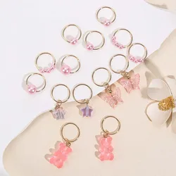 ncmama 14Pcs/set Kawaii Cartoon Bear Dangle Hair Ring For Women Girl  Butterfly Pearls Hair Braids Hairpin Boutique Jewelry Gift