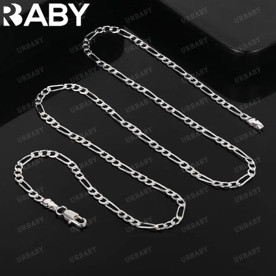 

URBABY 925 Sterling Silver 40-75cm 4mm Chain Necklace For Women Men Anniversary Gift Popular Wild Fashion Romantic Jewelry