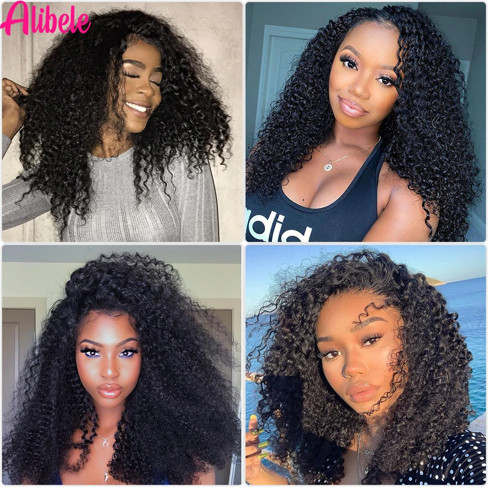 Alibele-Clips Afro Kinky Culy para mujer, extensiones de cabello humano, Clips de pelo Remy brasileño, 120G, 8 unids/set, 10-28 pulgadas, 4B 4C