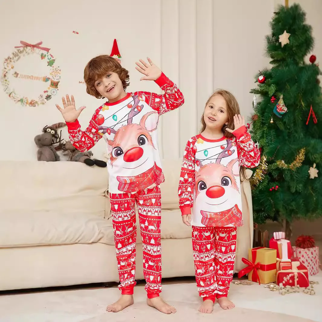 

Christmas parent-child Home Wear set, cute cartoon printed round-neck long-sleeved pajama set, Cristmas Family Pijama