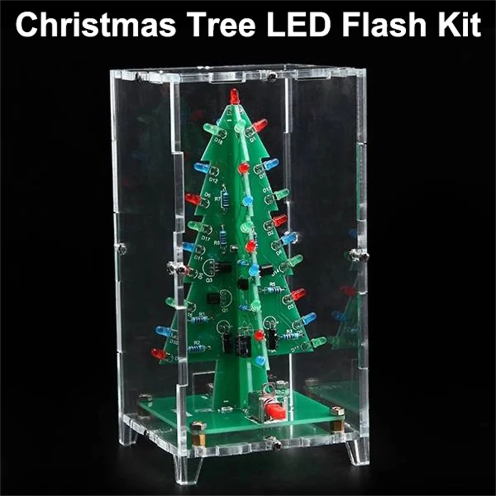 Kit de Navidad 3D con Árbol de Navidad, caja acrílica con cubierta transparente, Cable USB, Kit electrónico DIY