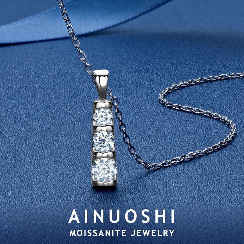 

Ожерелье AINUOSHI из стерлингового серебра 925 пробы с круглым муассанитом, градиентное ожерелье с подвеской из трех камней для женщин, модные ювелирные украшения