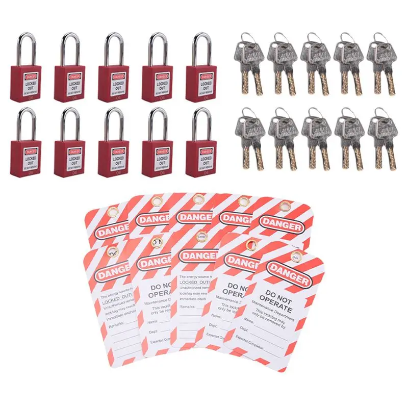 B50B-Lockout Tagout Lock With 10 Lock Out Tag Out Tags, Keyed Different,Compliant Safety Locks(Red,Keyed Different)