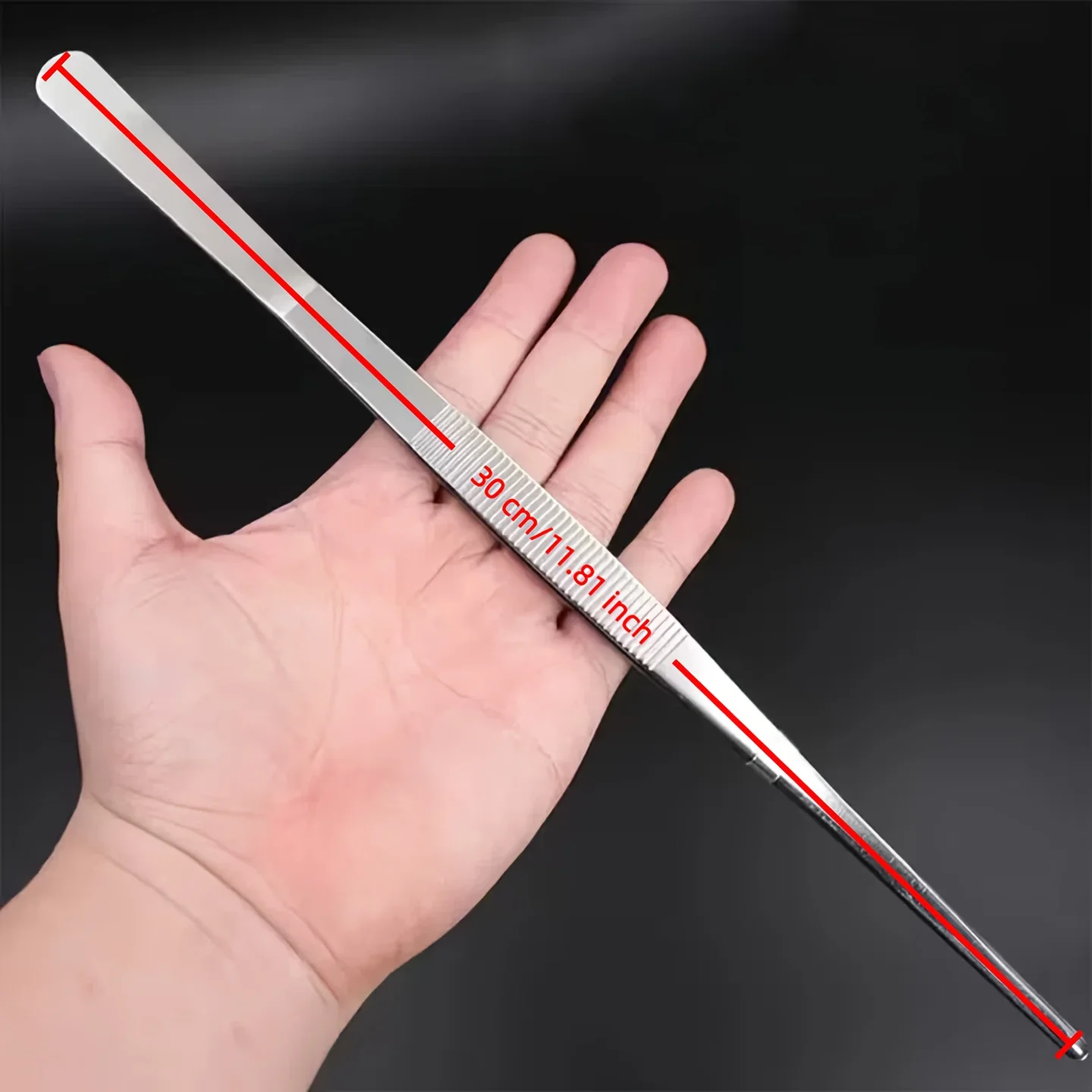 30 cm lange Pinzette aus Edelstahl, verdickte Pinzette mit gerader und gebogener Spitze, präzises Anti-Rutsch-Werkzeug zum Kochen und Gärtnern – Detail 3