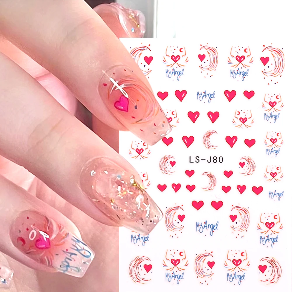 Cartoon Heart Nail Art Stickers Graffiti Anime Decals Moon Stars Sliders for Nails Japanese Style Manicure Decoration LEBLS-J79