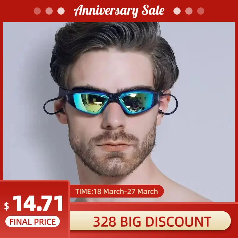 Swimming Goggles Waterproof Anti-fog HD Professional Women Large Frame Swimming Goggles Diving Swim Set Equipment Bow