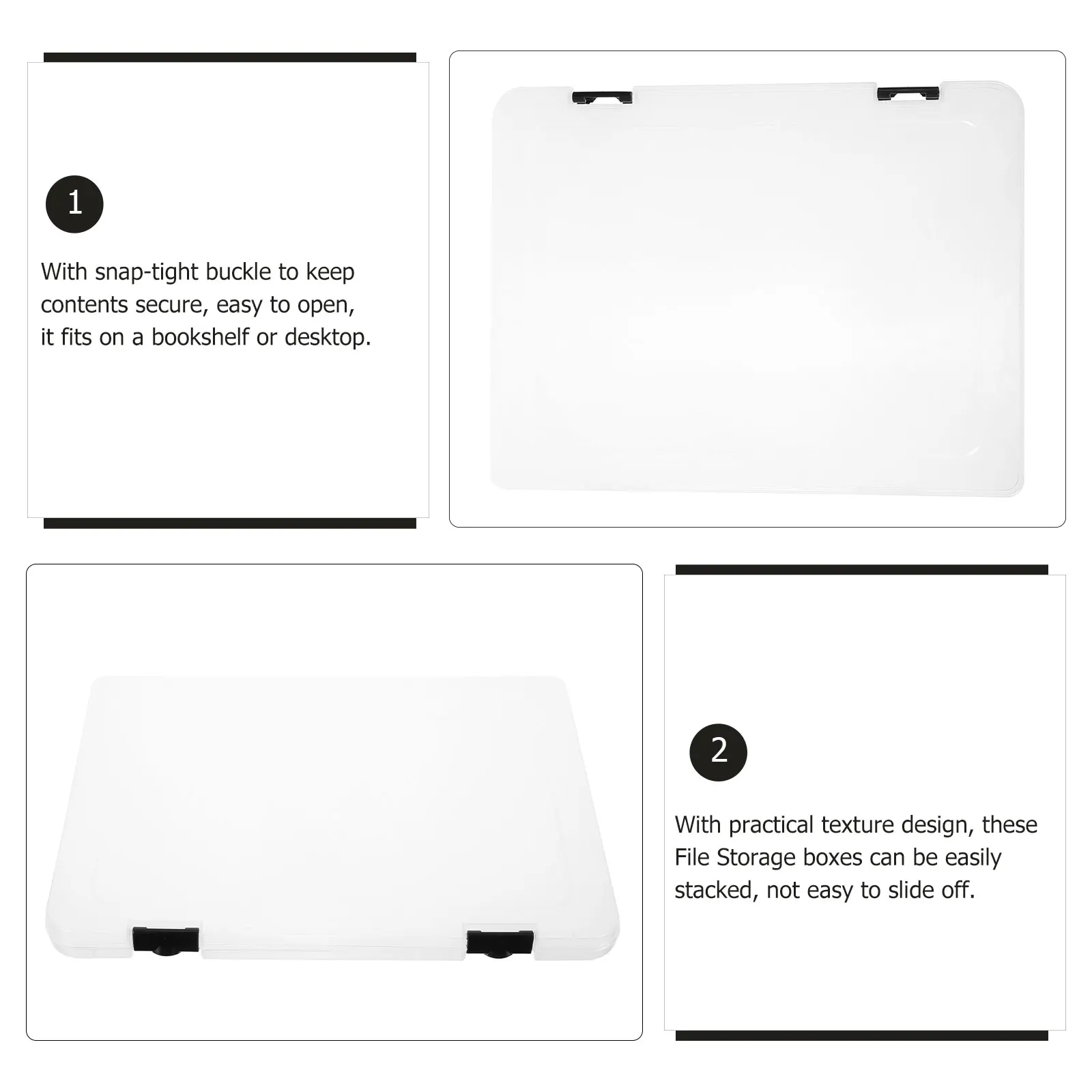 

Clear Pp Material Stackable Document Holder Snap-Tight Buckle For Files Contracts Recipes A4 Paper Money Organizer Boxes Lids A4