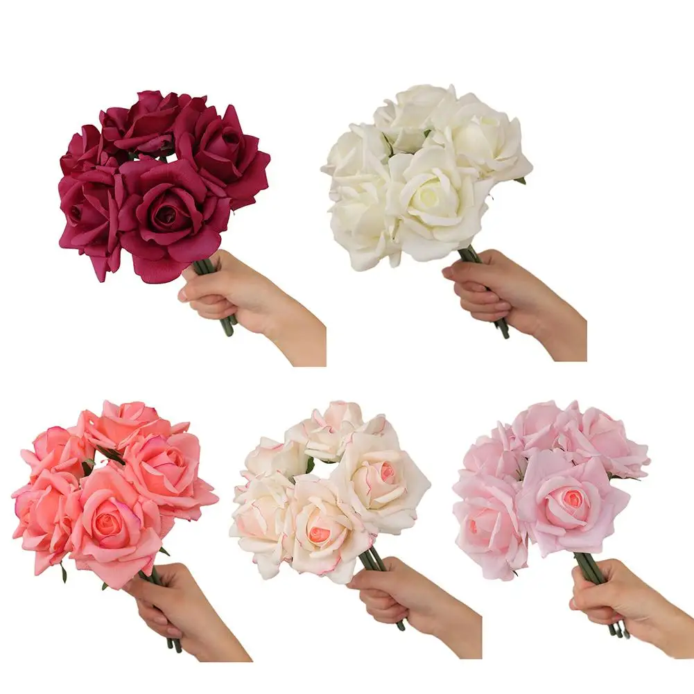 5pcs/Bunch Artificial Fake Faux Flowers Consists Of Roses Table Arrangements Bouquets Wedding Supplies Dropship