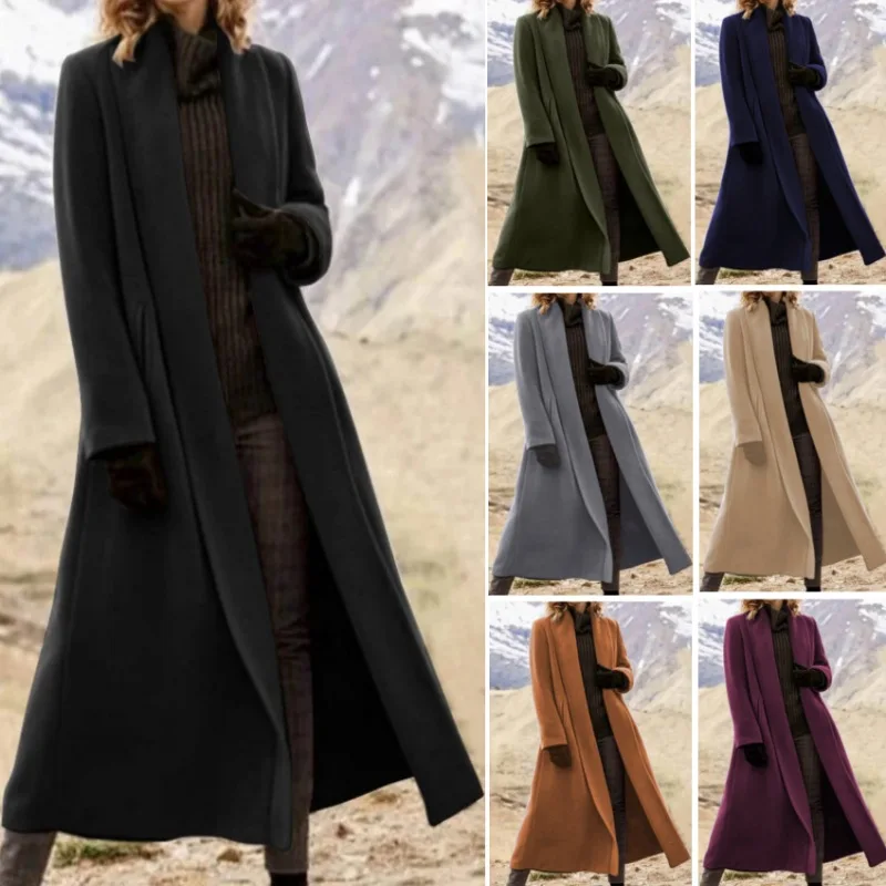 

Women's Fashion Extra Long Coat Oversized Jacket Casual Woolen Trench Coat Autumn Winter