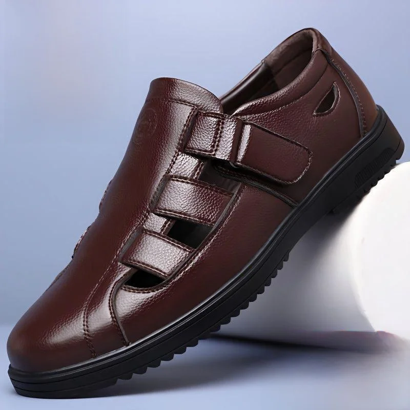 

New Summer Men's Leather Sandals Breathable Hollow out Slip-On Work oes Casual Hole Hole oes Comfortable Leather oes