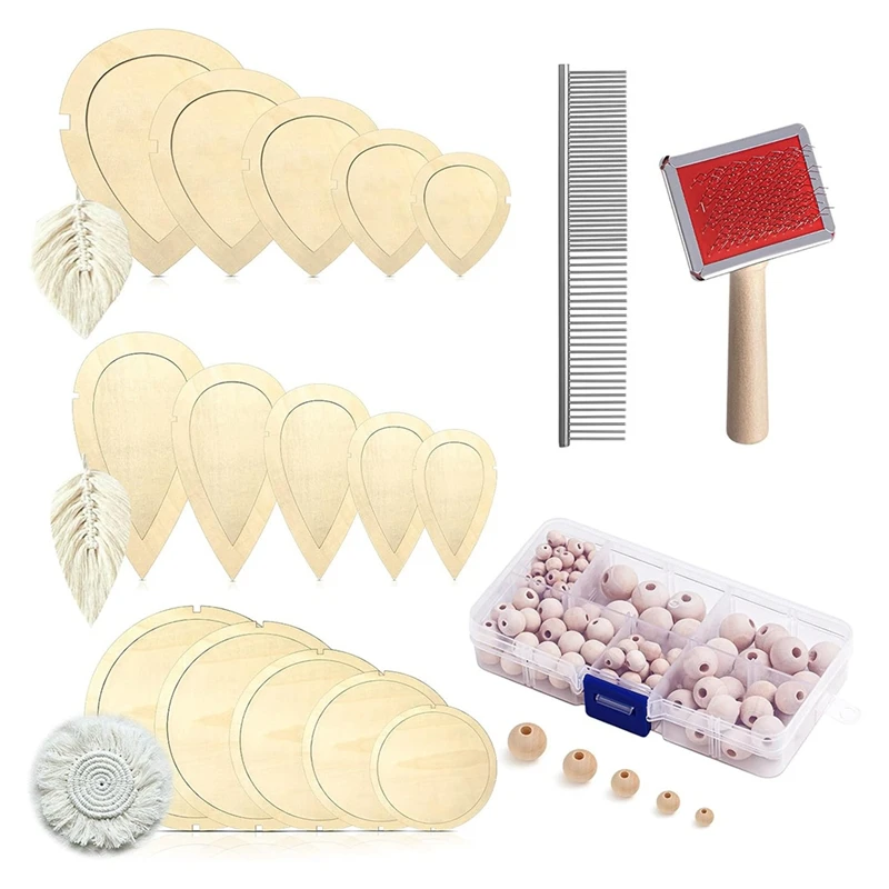 A09P-Macrame Leaf Cutting Molds And Comb Sets Leaf Round Cutting Template Macrame For DIY Craft Making Macrame Feather Tassel