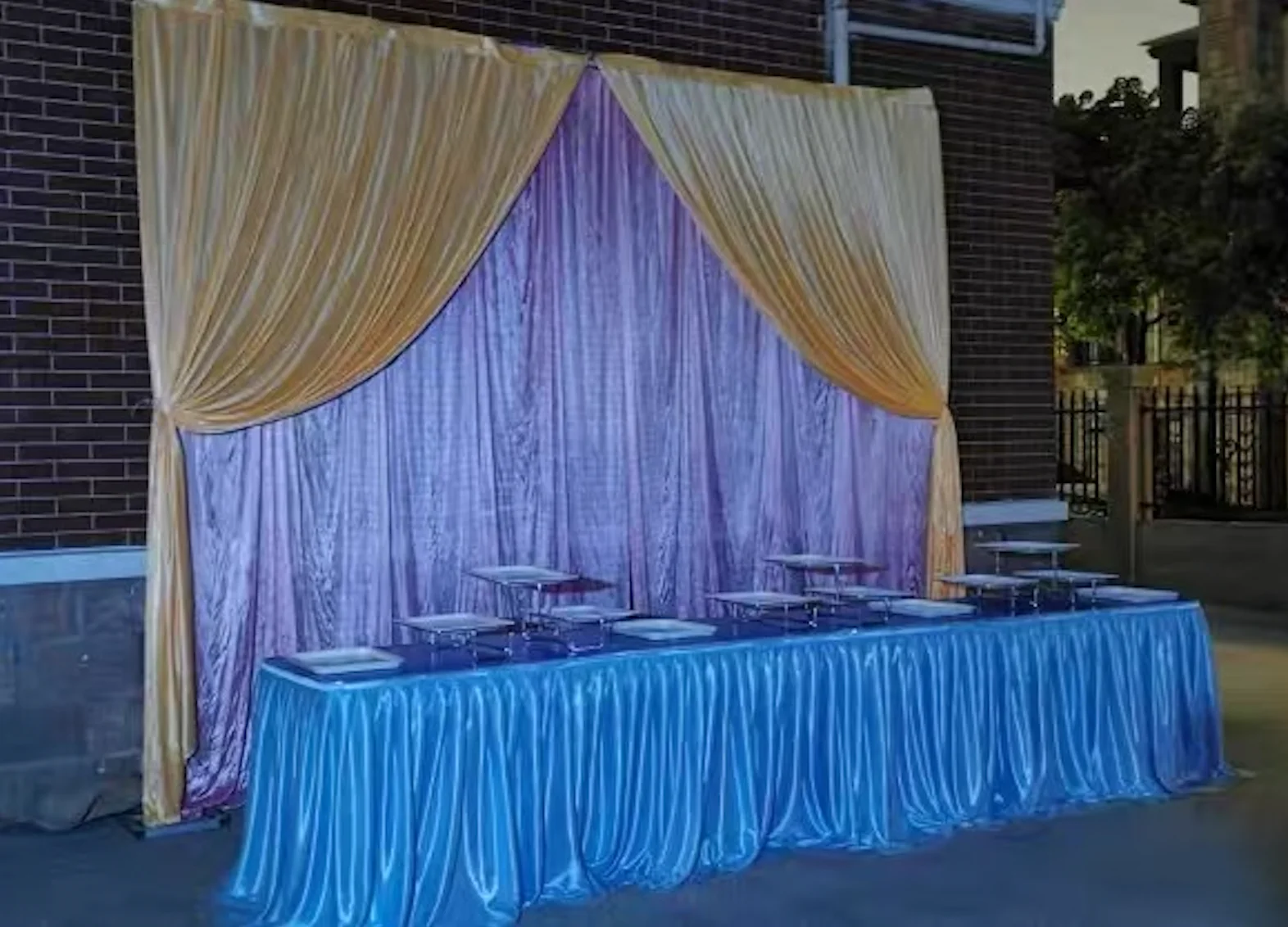 30cm high x 600 cm Long Ice Silk Wedding Stage Table Skirt For Table Clothes Decoration Wedding Table Skirting For Event Party
