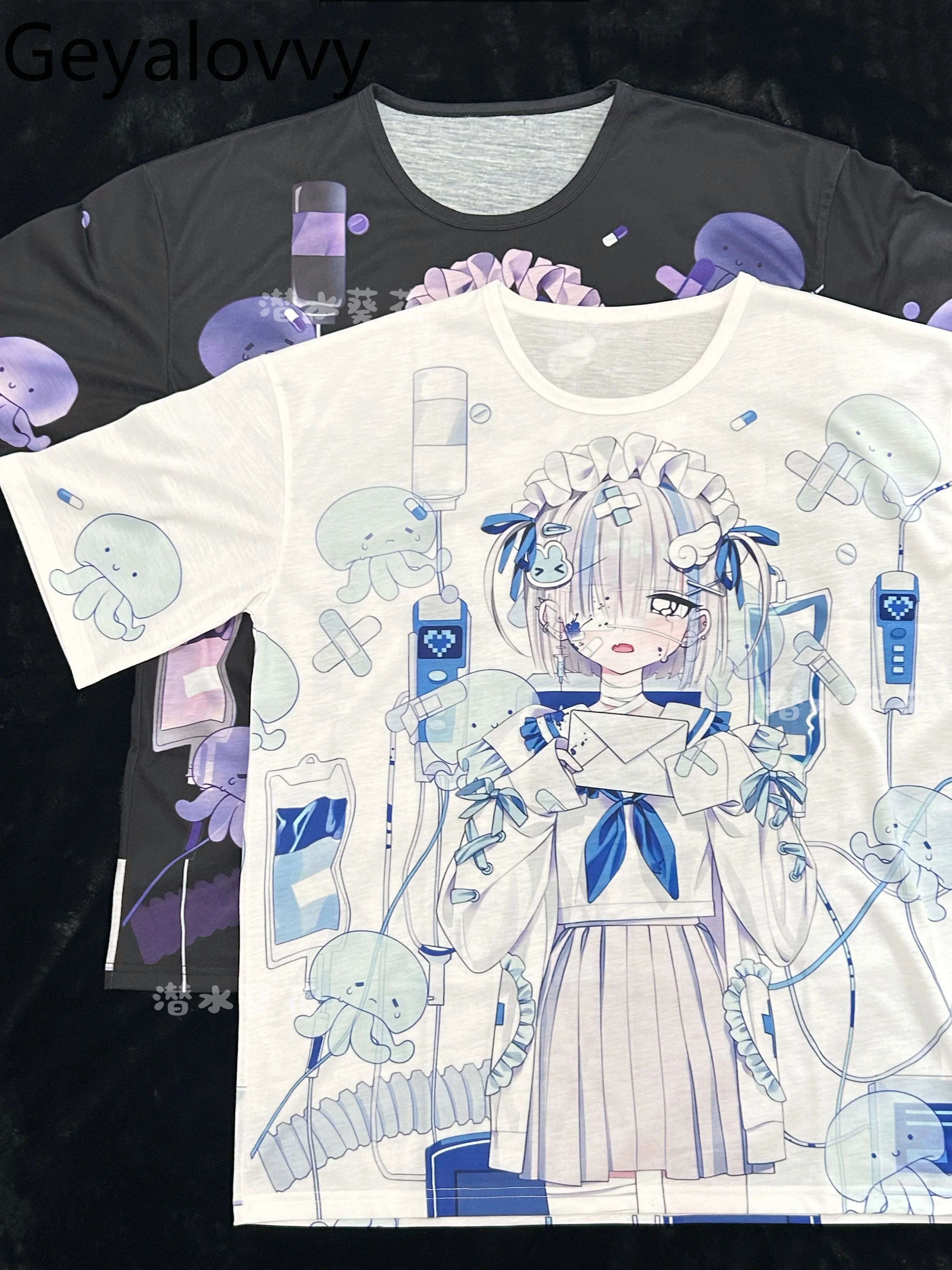 Damskie topy wiosna lato codzienna koszulka z nadrukiem subkultura ciemny japoński styl luźna koszulka damska z okrągłym dekoltem modne