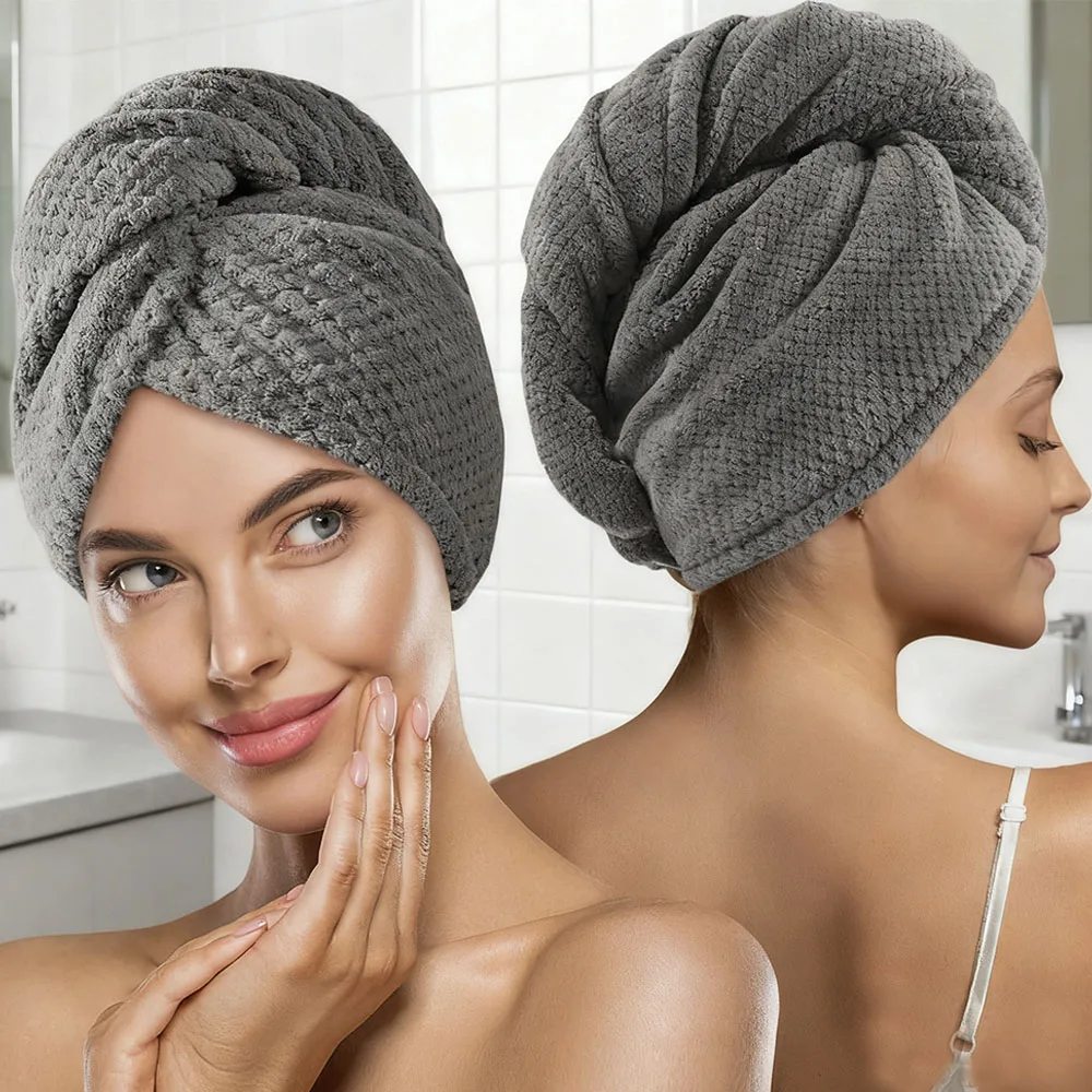 3 pçs mulheres toalhas de secagem rápida microfibra cabelo seco chapéu gorro turbante, super absorvente touca de chuveiro do banheiro