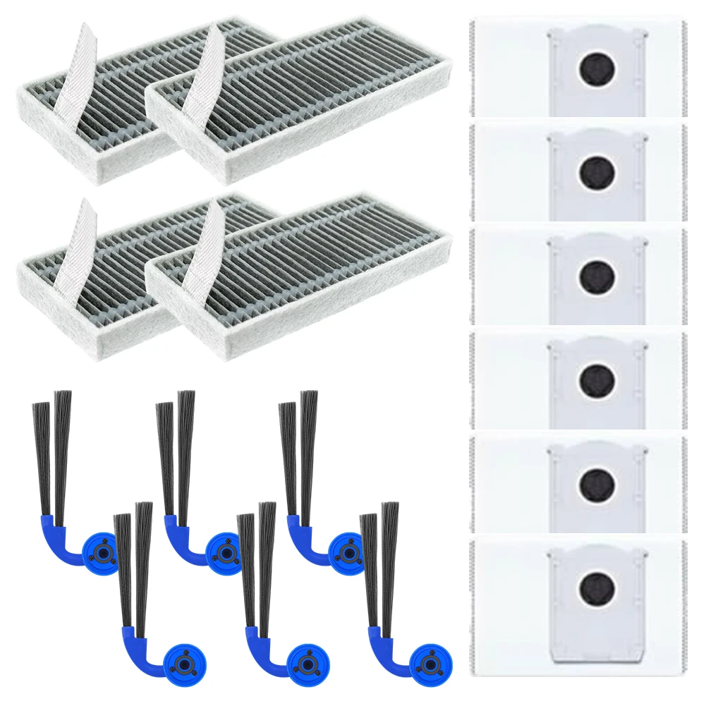 Kit de substituição para aspiradores ECOVACS DEEBOT X/12 OmniCyclone P/ro T90, com 6 escovas laterais, sacos para pó, filtros HEPA e peças para aspirador.