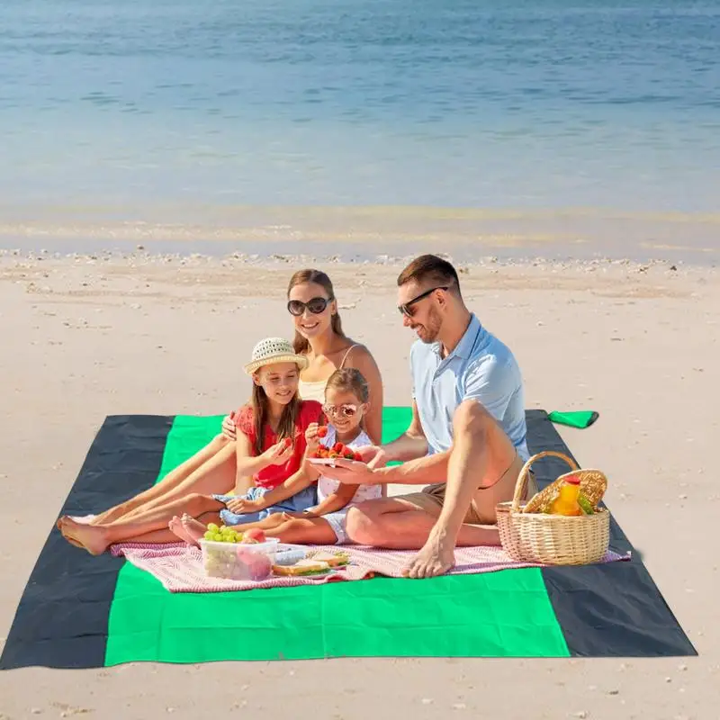 Beach Blanket Big & Compact Sand Free Mat Chic Lightweight Wear Resistant Easy To Carry Picnic Blankets Foldable For Family