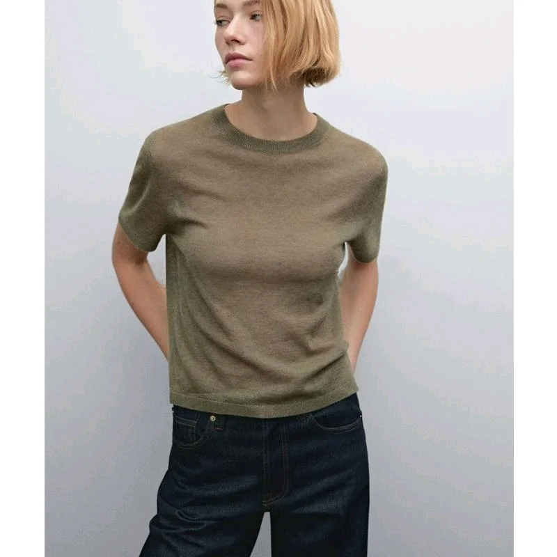 Lightweight Soft Wool Blend round Ne ort Sve T-irt Women's Casual Sle Spring New Arrival 562067 Commute Sle Sli...