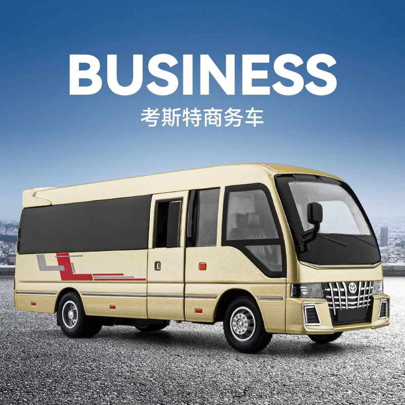 โมเดลจำลองรถโตโยต้าโคสเตอร์ ขนาด 1:33 ของแท้จากบริษัท พร้อมเสียงและแสง ของเล่นเด็กผู้ชาย ของขวัญ ของสะสมแฟชั่น