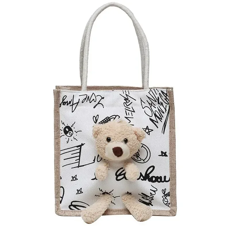 Borsa da donna semplice in tela Casual borsa da donna borsa da ragazza borsa da donna in tela Smallbear simpatico ornamento cartoni animati Doodle