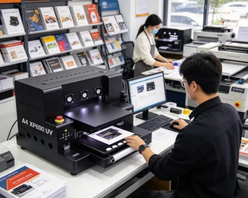 4060 UV Flatbed Printer A2 40x60cm Dual I1600 3D Emboss Varnish For Phone Case Acrylic Glass Wood Metal