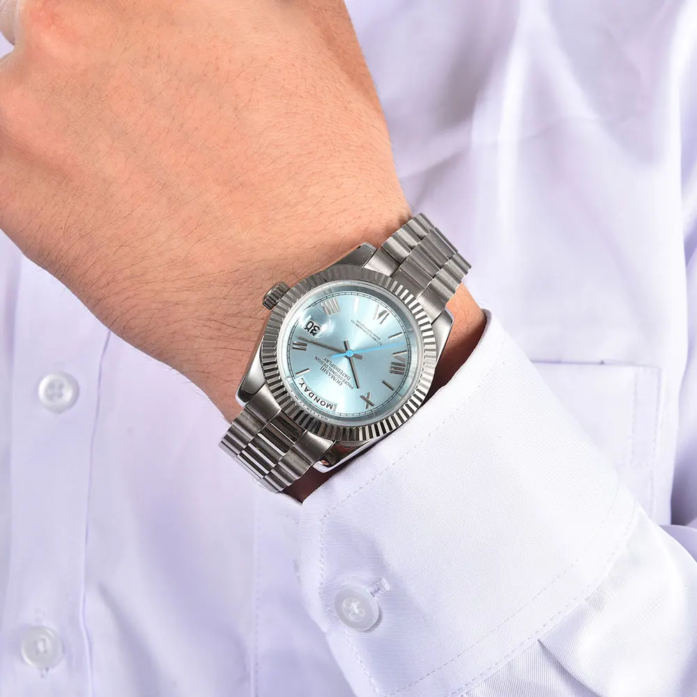 Reloj para hombre de 36mm/39mm, reloj mecánico automático con movimiento Miyota8285, logotipo personalizable, reloj de pulsera resistente al agua con cristal de zafiro