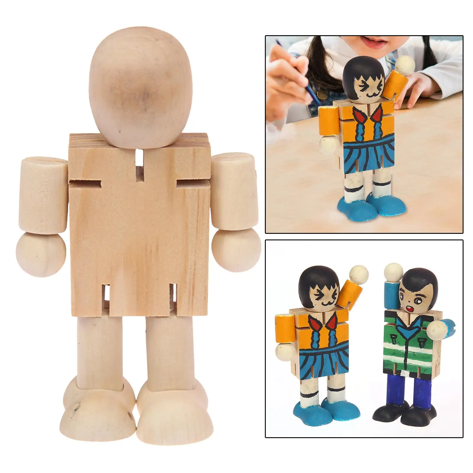 Figurine robot en bois inachevée, marionnettes incomplètes, ornements à surface lisse, 2 pièces