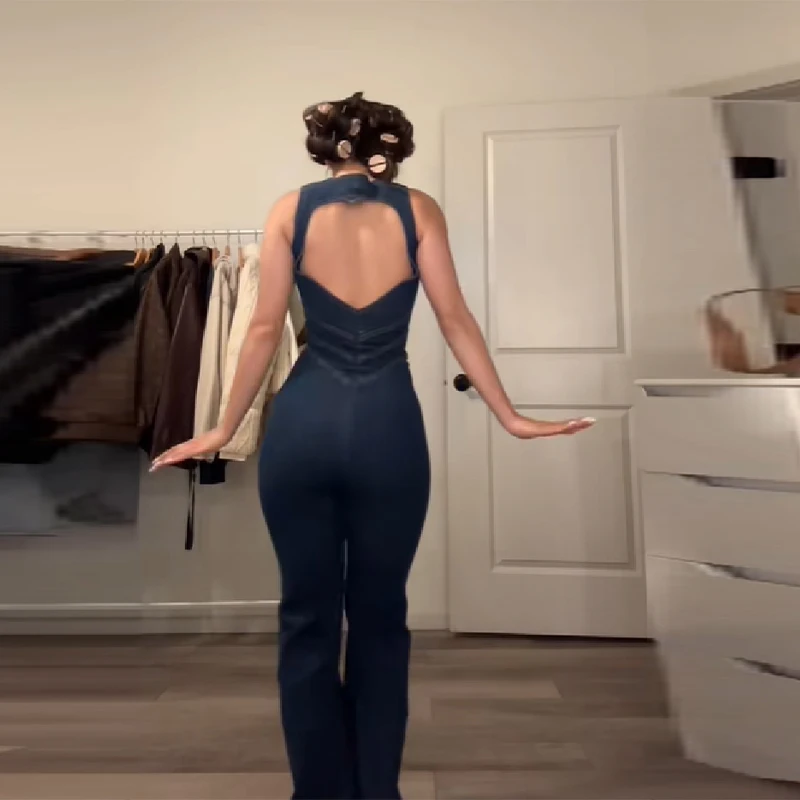 빈티지 시크 점프수트 섹시 데님 스파이시 걸즈 캐주얼 여성 점프수트 가을 데일리 디자이너 레트로 스타일리쉬 여성 스트릿 의상