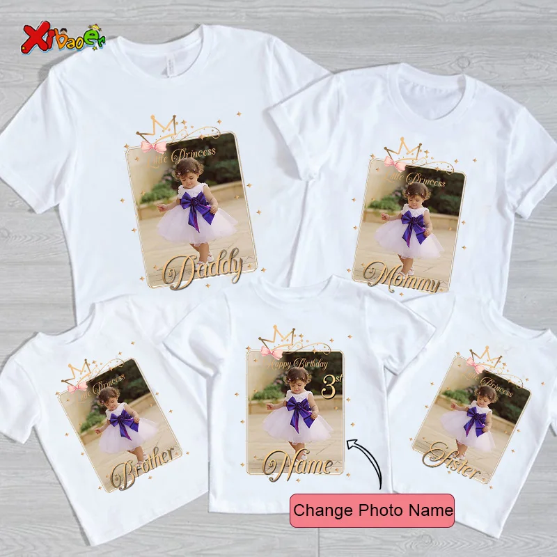 T-shirt assressentiavec nom personnalisé pour fille, chemise de couronne de princesse, photo d\'anniversaire de famille, tenues de t-shirt d\'image,