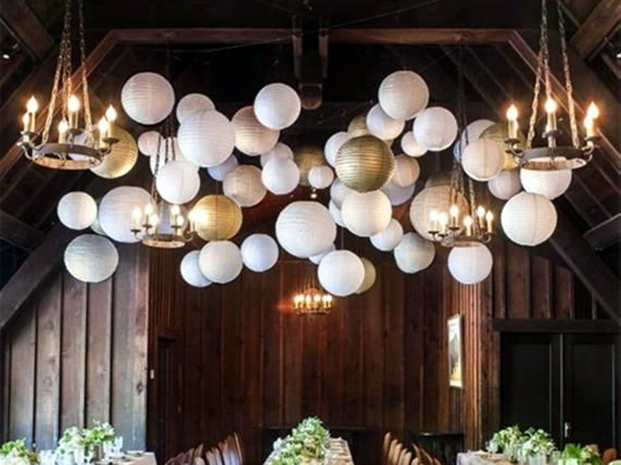 

White&gold paper lanterns for wedding party,Chinese hanging tissue paper lantern for party decorations