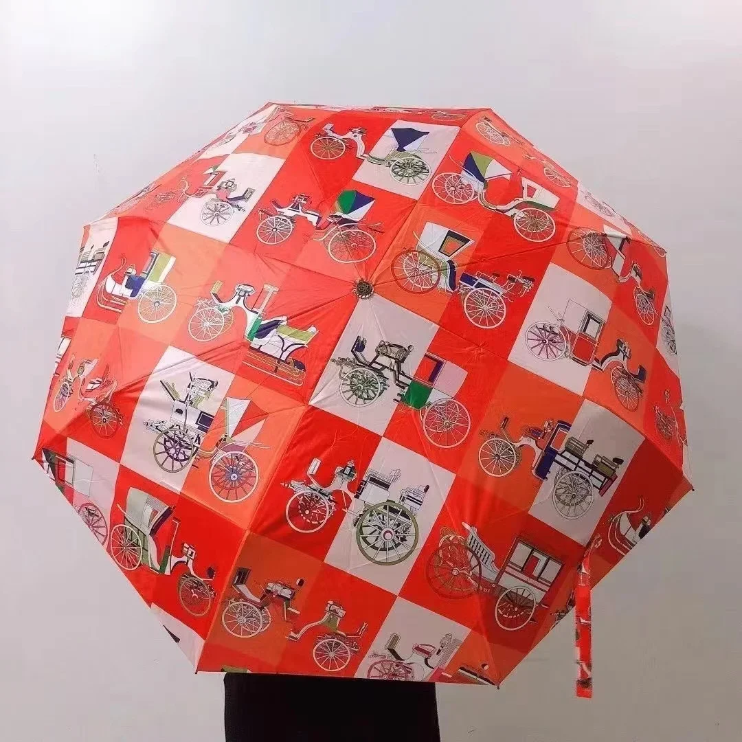 Fashion Three-fold Umbrella The New Automatic Small Black Coating Sunscreen Rain and Sun Dual-use Paraguay Umbrella Academy