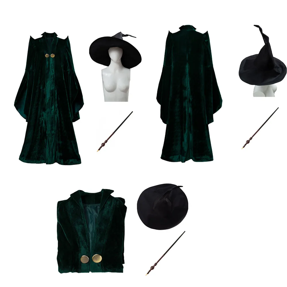 Dress Green Cape Professor Minerva McGonagall Cosplay Costume Velvet Role Play Cloak Female Halloween Carnival Costume Suit