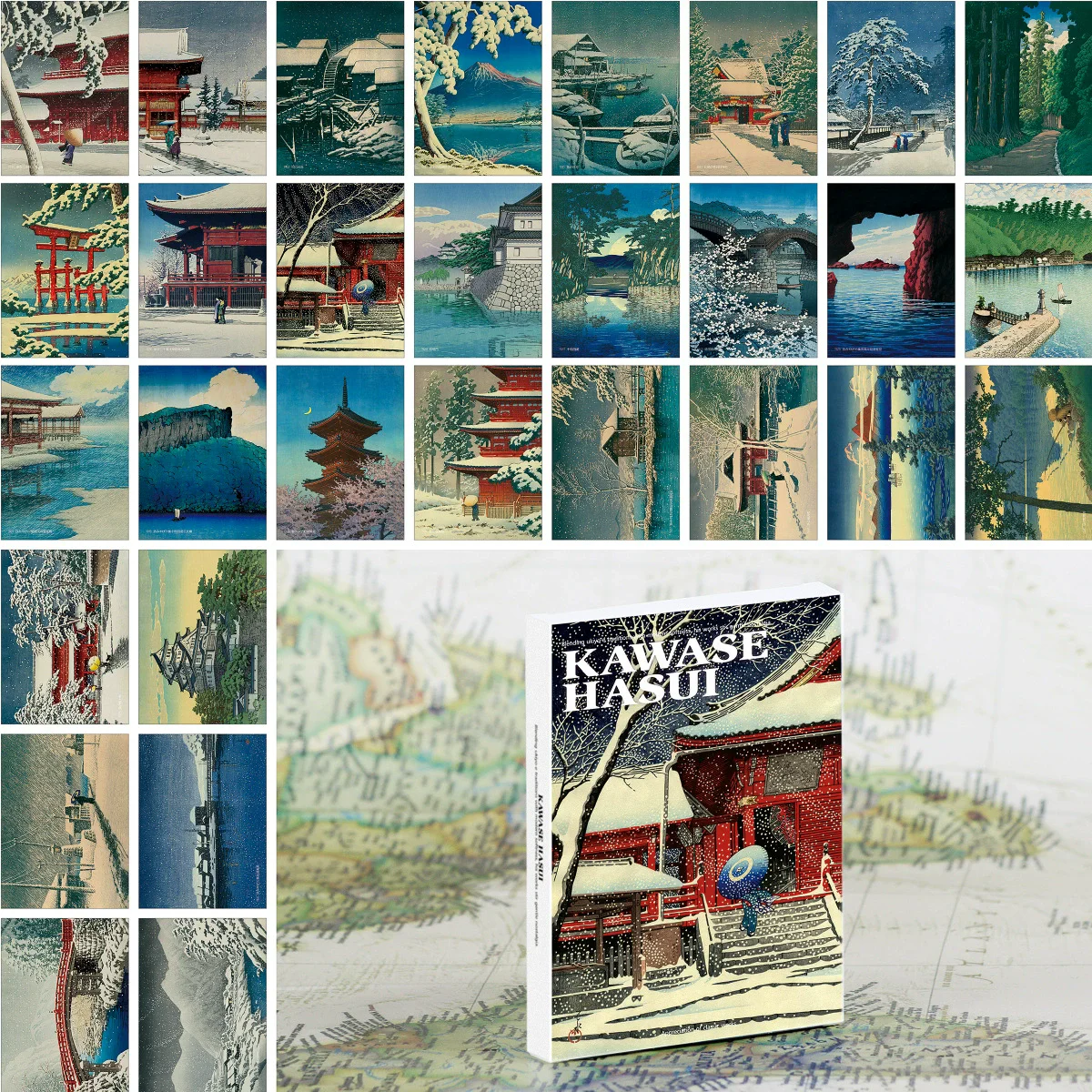 

30PCS Kawase Hasui Japanese Ukiyo-e Art Postcards Set Retro Snowy Scenery Print Cards For Crafts & Art Lovers