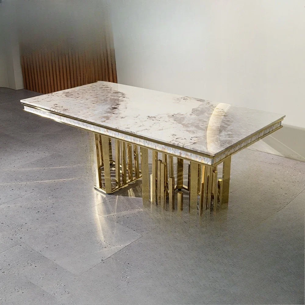 طاولة طعام إيطالية فاخرة خفيفة، رخامية للاستخدام المنزلي، شقة صغيرة مع إحساس بالصف العالي