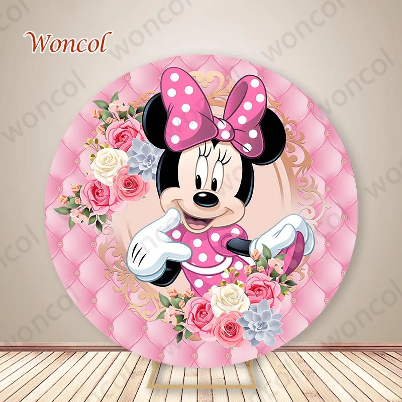 Disney Minnie Mouse sfondo rotondo ragazze compleanno Baby Shower sfondo Minnie Mouse coperchio cilindro decorazioni per feste Photo Prop