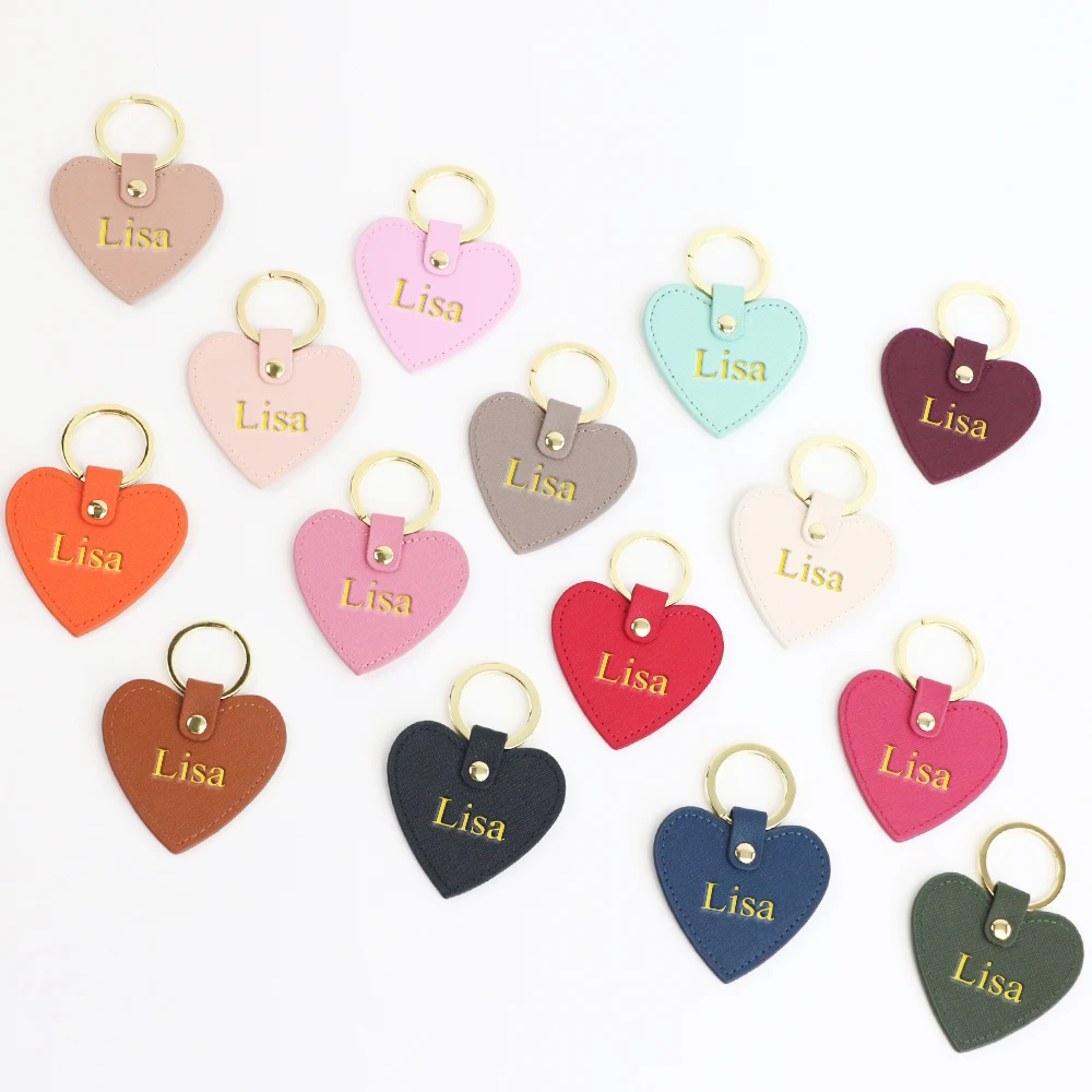 Customized Name Ins-Style Heart-Shaped PU Leather Multi-Color Simple Gift for Couples, Ladies, Bags, Car Keychains, Pendants