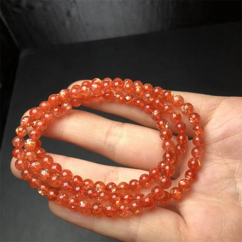 Natural Gold Strawberry Quartz Triple Circle Bracelet Reiki Crystal Fortune Energy Bangle Mineral Woman Amulet Jewelry 5mm