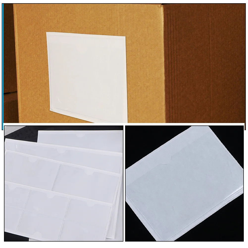50Pcs Clear Label Pockets Self Adhesive Transparent Film for Cardboard Boxes Packaging Labels Shipping Organizers Index Sleeve
