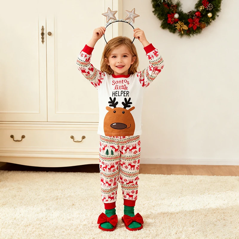 أعلى وأسفل مهرجان مجموعة الأيائل عيد الميلاد الكرتون البلوز مجموعات الطباعة الكاملة عيد الميلاد ملابس خاصة 2 قطعة سانتا كلوز زي منامة #3