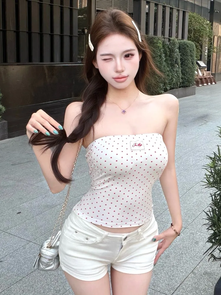 

American Style Spotted Tube Top Vest Women Summer Outwear Sexy Slim Fit Short Design Sense Inner Wear Sleeveless Top