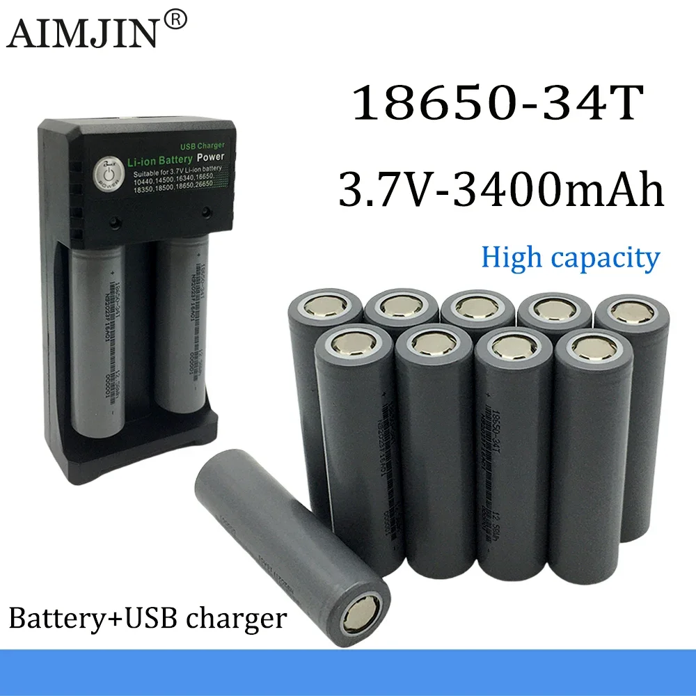 

18650 3.7V 34T 3400mAh Rechargeable Battery For Our 18650 Toys, Tools, 9 LED mini flashlight etc+USB charger