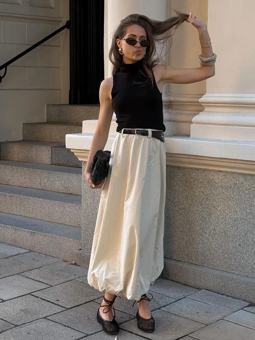 Parc Fee Fashion Loose Beige Women Skirt 2025 Casual High Waist Ankle Length Elegant Classic Pleated Skirt Skirt Female Clothing