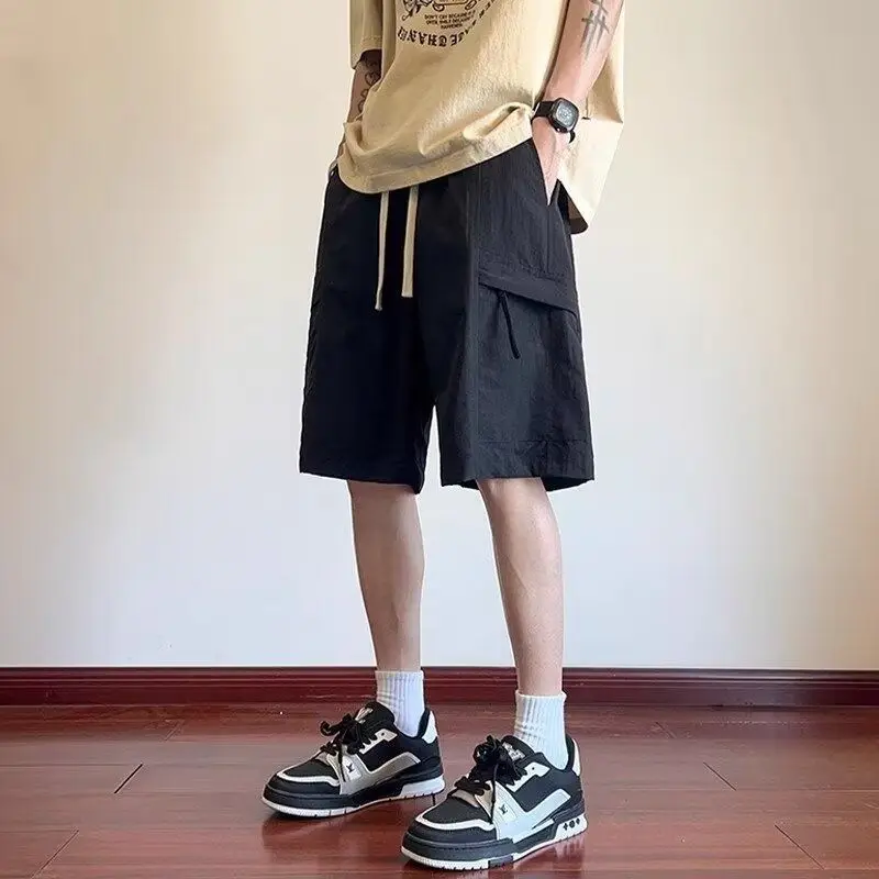 

Летняя мужская рабочая одежда, новинка 2025 года, прямые свободные брюки пять четвертей, универсальные повседневные брюки