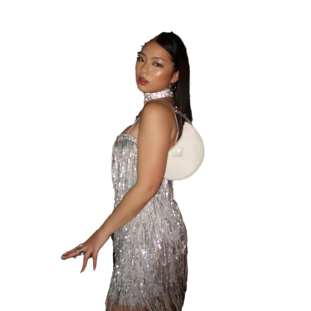 Seksowna suknia wieczorowa z frędzlami, zakładana wokół ciała, z wysokim stanem, dekoltem w serek lub spódnicą w kształcie litery A, dla kobiet, styl uliczny, poliester.