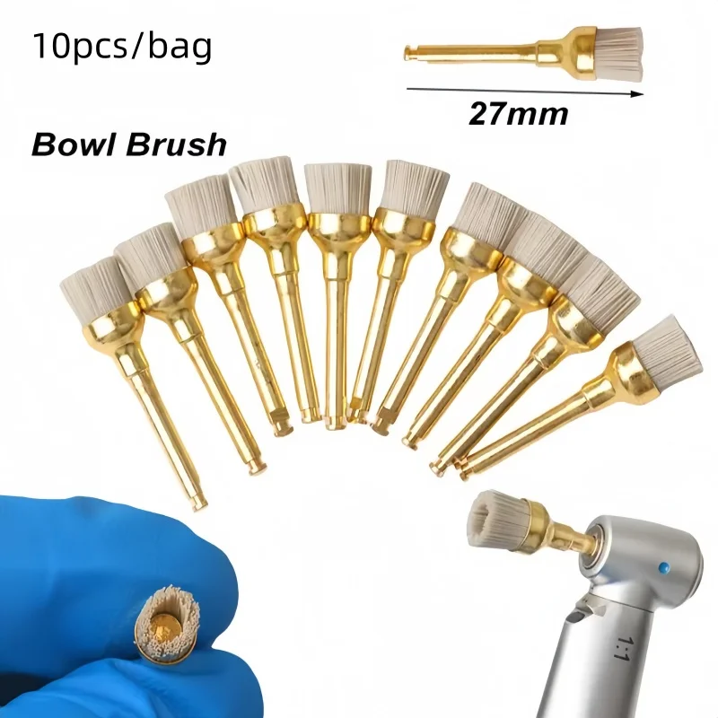 10pcs Dental Polishing Brush 2.35mm Shank Diameter Teeth Polishing Head Dental Flat Head Sanding Brush Head Handheld Tool