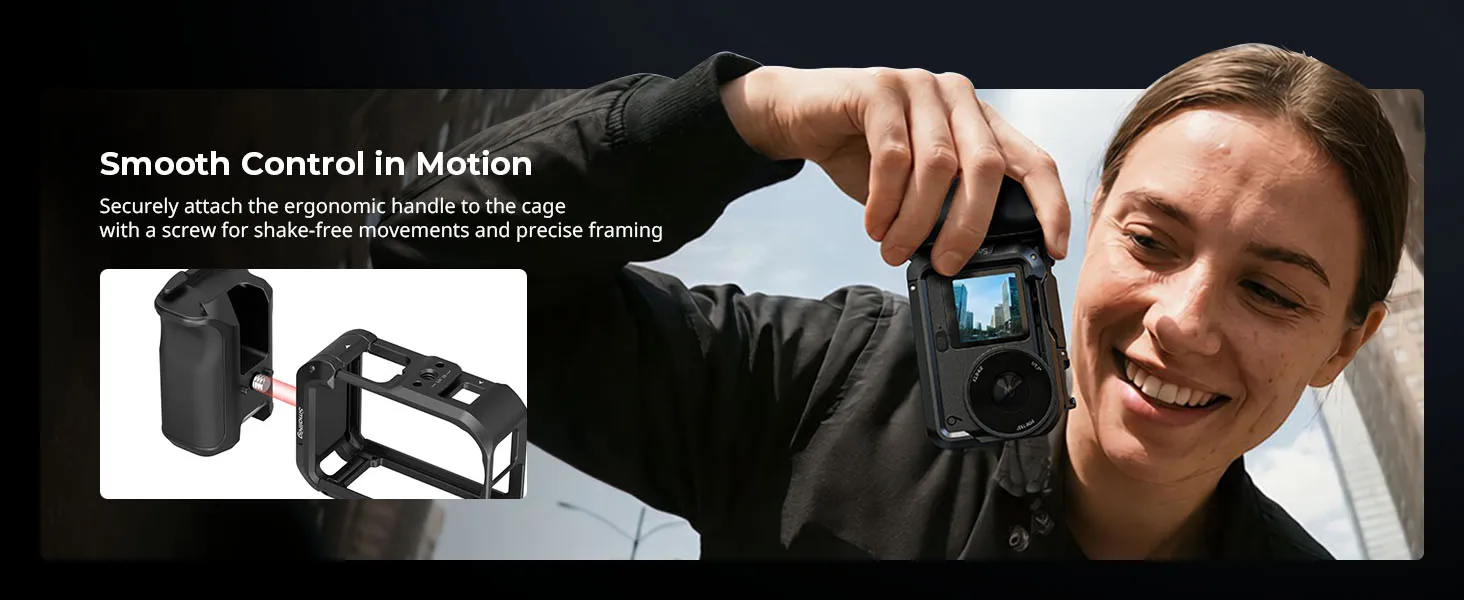 SmallRig Basic Cage Kit für DJI Osmo Action 6, Street-Fotografie-Griff mit Silikon-Objektivabdeckung und Cold-Shoe-Auslöseradapter – Detail 5