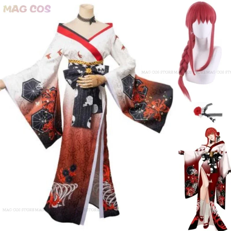 Anime Chainsaw Makima Cosplay Costume Hyakkiyakou‘s Shutendoji Japanese Kimono Bathrobe Makima Wig Woman Sexy Halloween Suit