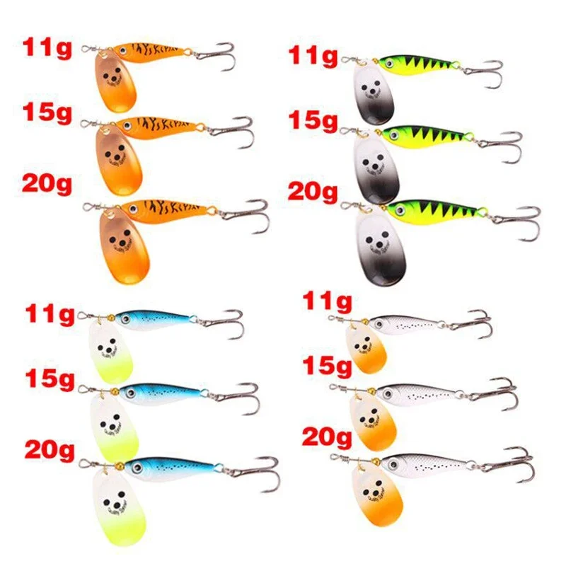 1pc Rotating Metal Spinner Fishing Lures 11g 15g 20g Sequins Iscas Artificial Hard Baits Crap Bass Pike Treble Hook Tackle